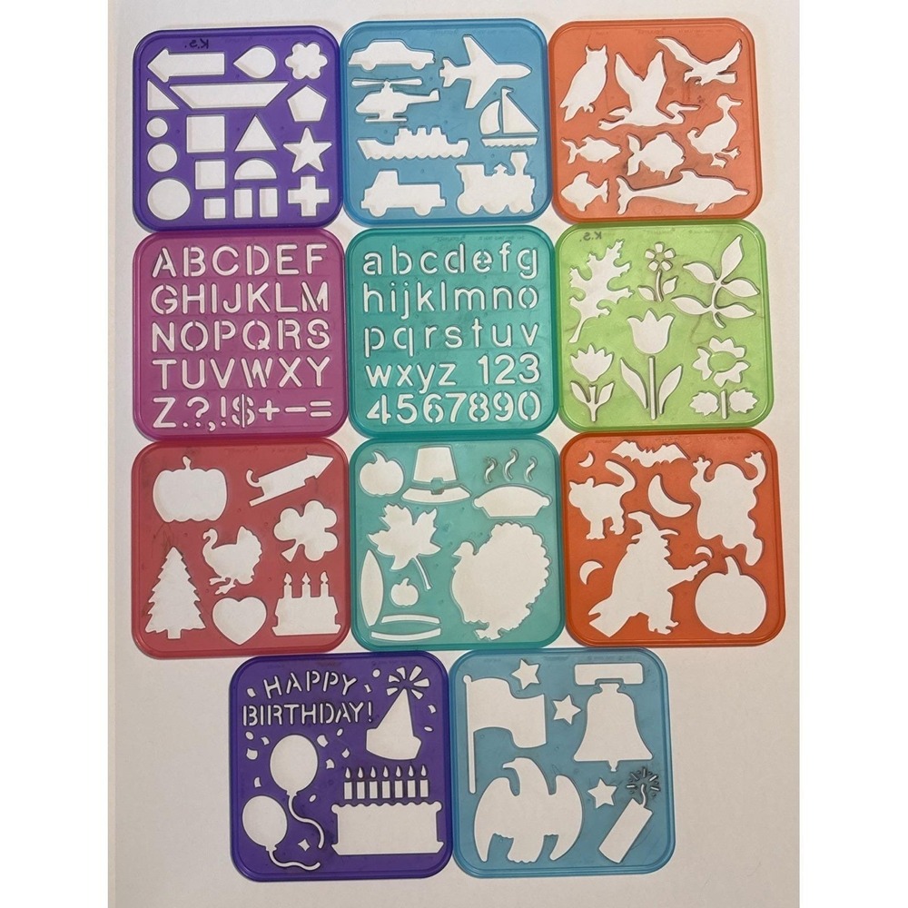 Lot of 11 Vintage Stencils Tuppertoy Tracing Tupperware Animals Holiday Letters